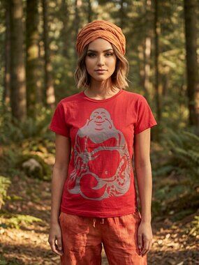 Laughing Buddha Painted Cotton Babydoll Tee Shirt
